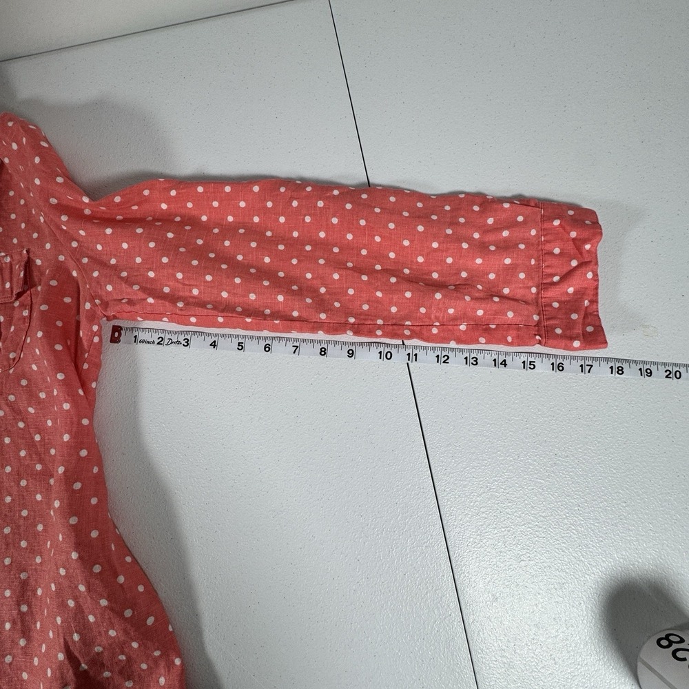 Charter Club Luxury Linen Shirt Womens M Coral Polka Dot Tab Sleeve Button Up - Picture 6 of 10